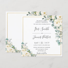 Convite Casamento Dourado Eucalyptus com a Rússia Ivory Wh