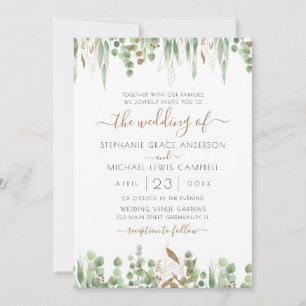 Convite Casamento Dourado Eucalyptus Greenery
