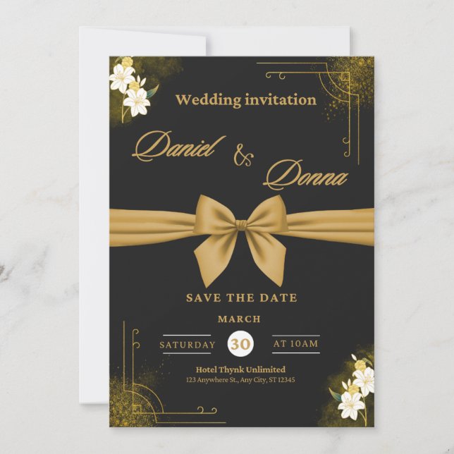 Convite Casamento Dourado Faux Foil Script Invita (Frente)
