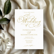 Casamento Dourado Faux Foil Script Simples Elegant