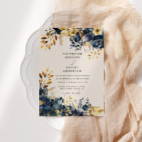 Casamento Dourado Floral Azul da Meia-Noite de Águ