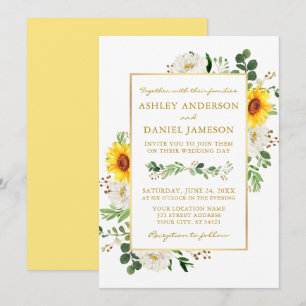 Convite Casamento Dourado Floral Branco