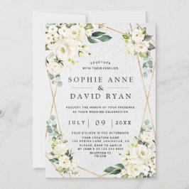 Convite Casamento Dourado Floral Branco da Aquarela Encant