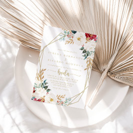 Convite Casamento Dourado Floral Clássico Geométrico Espan