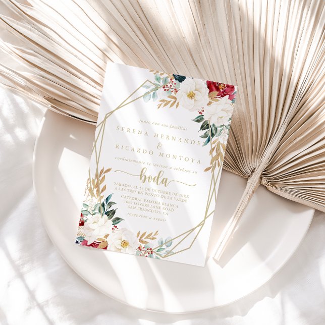 Convite Casamento Dourado Floral Clássico Geométrico Espan (Criador carregado)