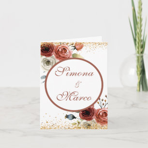 Convite Casamento Dourado, Floral, Cor de Água Romântica