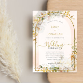 Convite Casamento Dourado Floral de Água Floral Elegante B