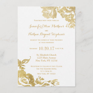 Convite Casamento Dourado floral do rosa moderno simples