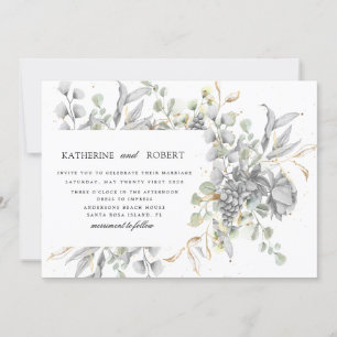 Convite Casamento dourado floral dramático