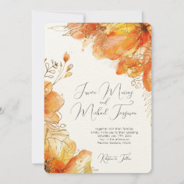 Convite Casamento Dourado Floral Elegante Verona Sunset