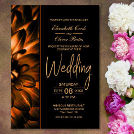 Convite Casamento Dourado Floral Moody Black