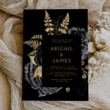 Casamento Dourado Floral Negro Escuro Elegante