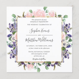 Convite Casamento Dourado Floral Purple Lavanda Blush Eleg