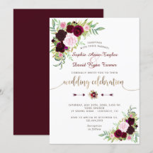 Casamento Dourado Floral Real Burgundy Marsala