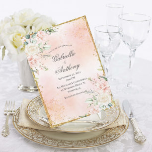 Convite Casamento Dourado Floral Rosa