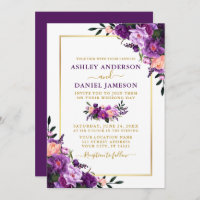 Casamento Dourado Floral Roxo Elegante Moderno