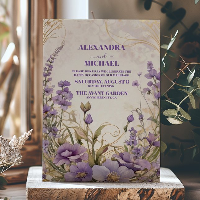 Convite Casamento Dourado Floral Ultra Violeta Roxo (Criador carregado)
