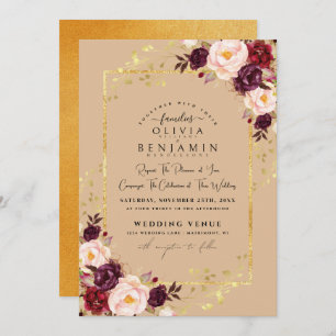 Convite Casamento Dourado Florales Chic Foil Glitter I