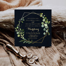 Casamento Dourado Geométrico Azul Frente e Traseir