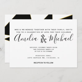 Convite Casamento Dourado Geométrico Branco Moderno