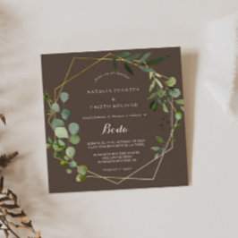 Convite Casamento Dourado Geométrico Castanho Castanho Esp