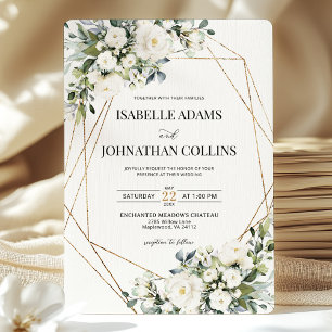 Convite Casamento Dourado Geométrico com Verde Floral Bran
