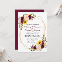 Convite Casamento Dourado Geométrico Floral