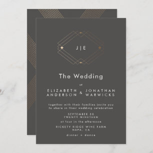 Convite Casamento Dourado Geométrico Simples