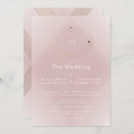Convite Casamento Dourado Geométrico Simples Rosa