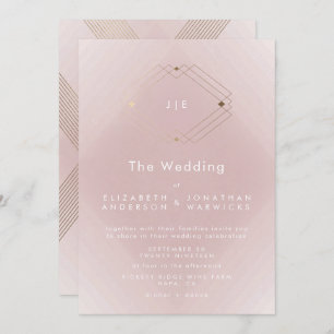 Convite Casamento Dourado Geométrico Simples Rosa