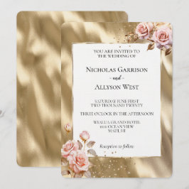 Convite Casamento Dourado Glam Rosa Rosa-Rosa-Champanhe