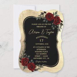Convite Casamento Dourado Gótico Vermelho Verde Negro