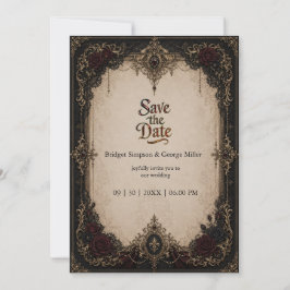 Convite Casamento Dourado Gótico Vitoriano Barroco Medieva