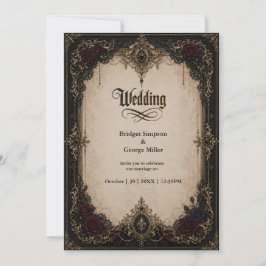 Convite Casamento Dourado Gótico Vitoriano Barroco Medieva