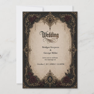 Convite Casamento Dourado Gótico Vitoriano Barroco Medieva