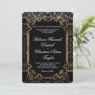 Convite Casamento Dourado Grande Gatsby Preto Art Déco Ano