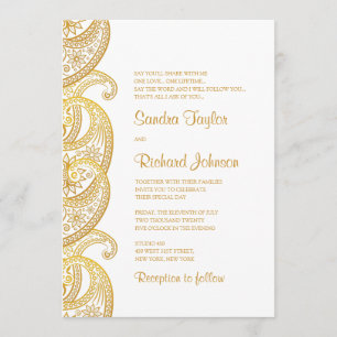 Convite Casamento Dourado índio tradicional Paisley