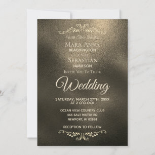 Convite *~* Casamento Dourado Iridescente Simples de Cobre