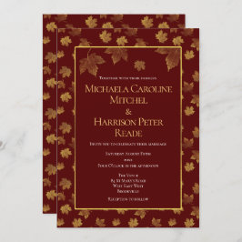 Convite Casamento Dourado Leaf Burgundy Marsala