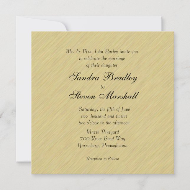 Convite Casamento Dourado Maciço Brutado (Frente)