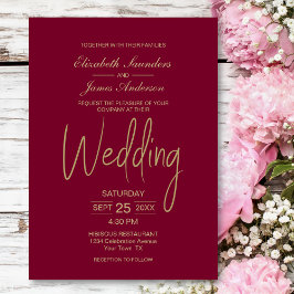 Convite Casamento Dourado Magenta Minimalista Elegante