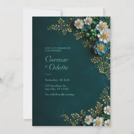 Convite Casamento Dourado Marfim Esmeralda