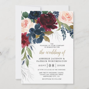 Convite Casamento Dourado Marinho Azul Borgonha Blush Prat