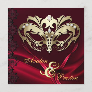 Convite Casamento Dourado Mascarada Vermelho com Judeus