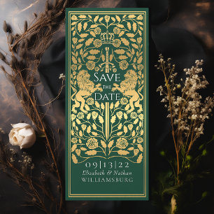 Convite Casamento Dourado Medieval do Leão Real Verde