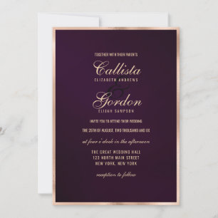 Convite Casamento Dourado Metálico Elegante Moderno Roxo R