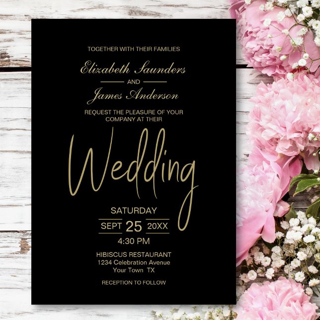 Convite Casamento Dourado Mínimo Elegante (Criador carregado)