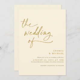 Convite Casamento Dourado moderno e com letra de creme