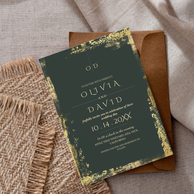 Convite Casamento Dourado Moderno Emerald Green (Criador carregado)