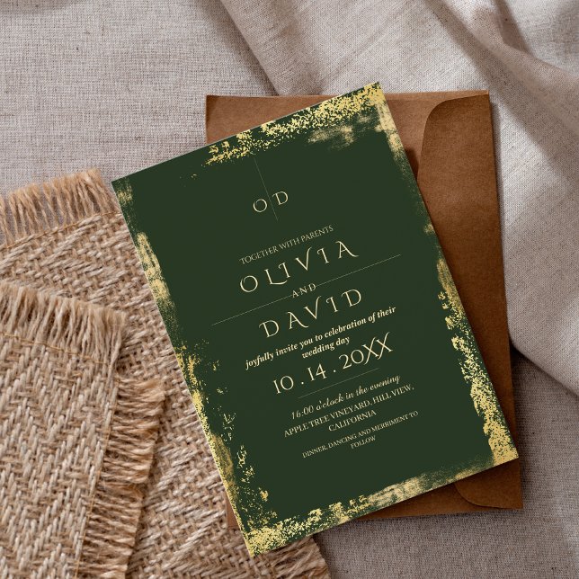 Convite Casamento Dourado Moderno Emerald Green (Criador carregado)